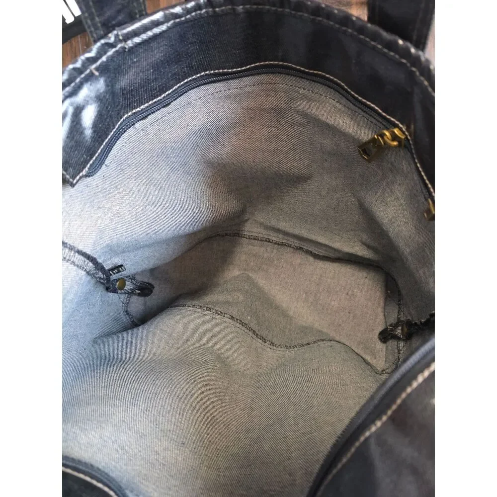 Marc Jacobs Coated Denim Canvas Collaboration Logo Tote Bag Black Gold Rare XL